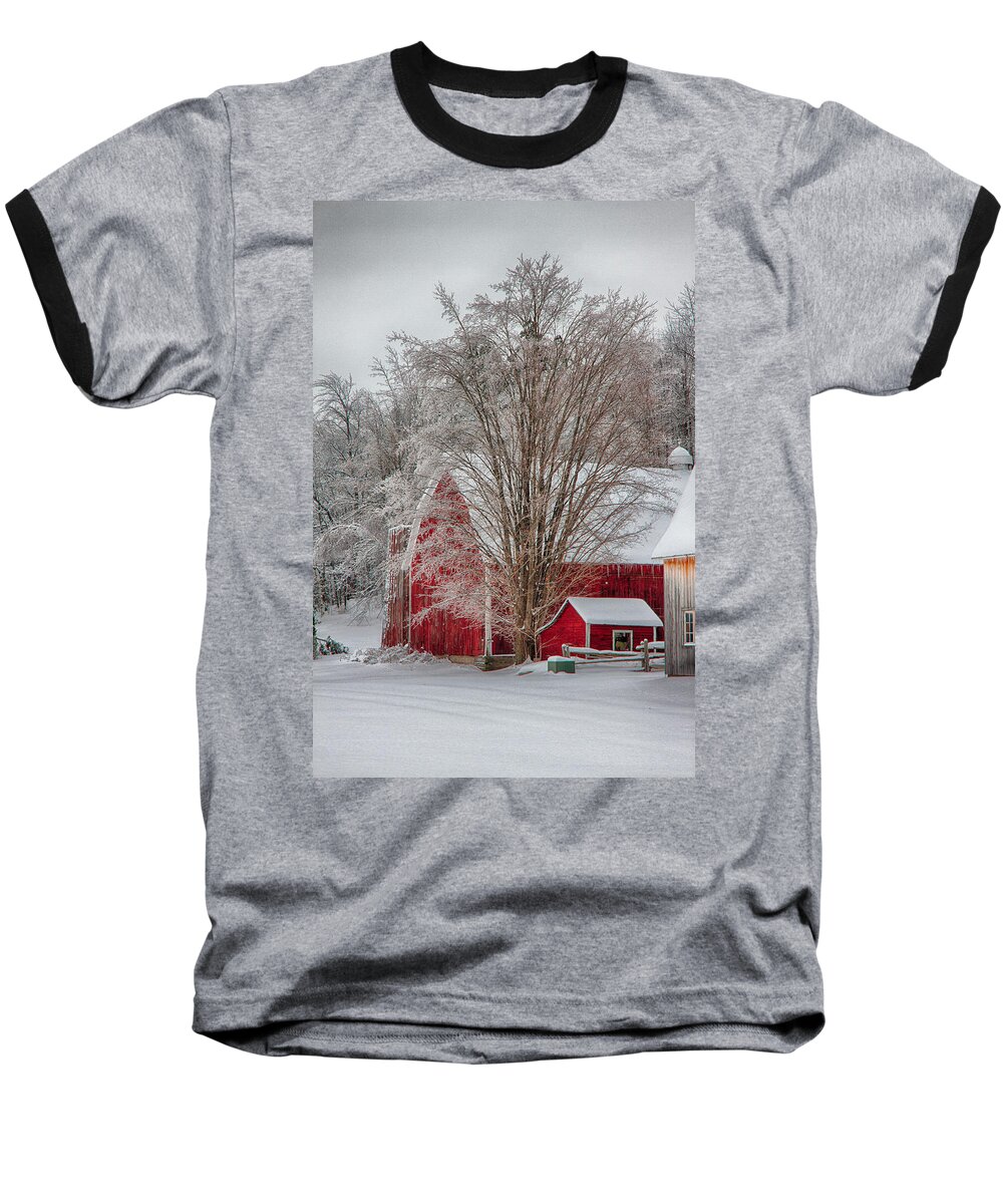 Scenic Vermont Photographs Baseball T-Shirt featuring the photograph Red vermont barn #2 by Jeff Folger