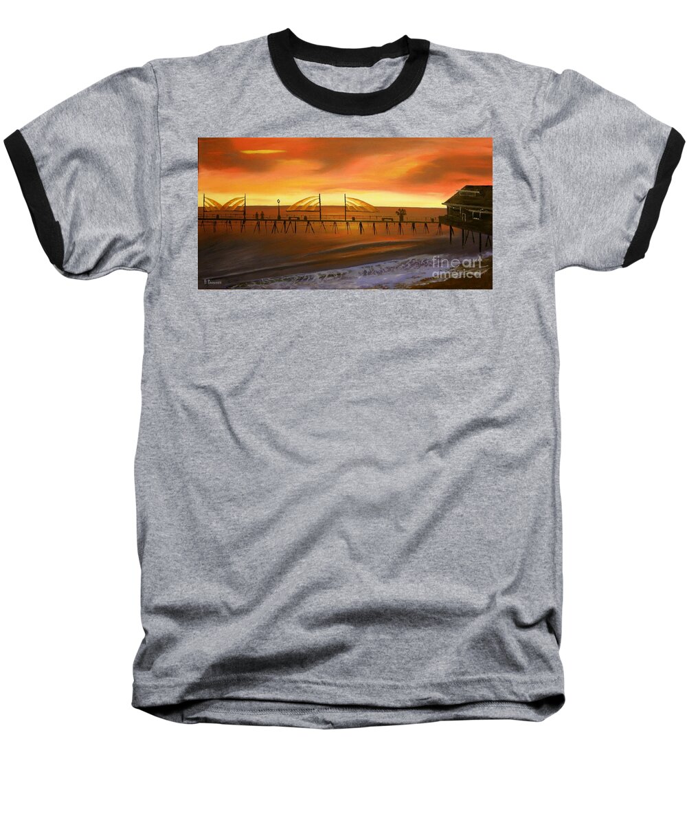 Redondo Beach Pier Baseball T-Shirt featuring the painting Redondo Beach Pier at Sunset #2 by Bev Conover