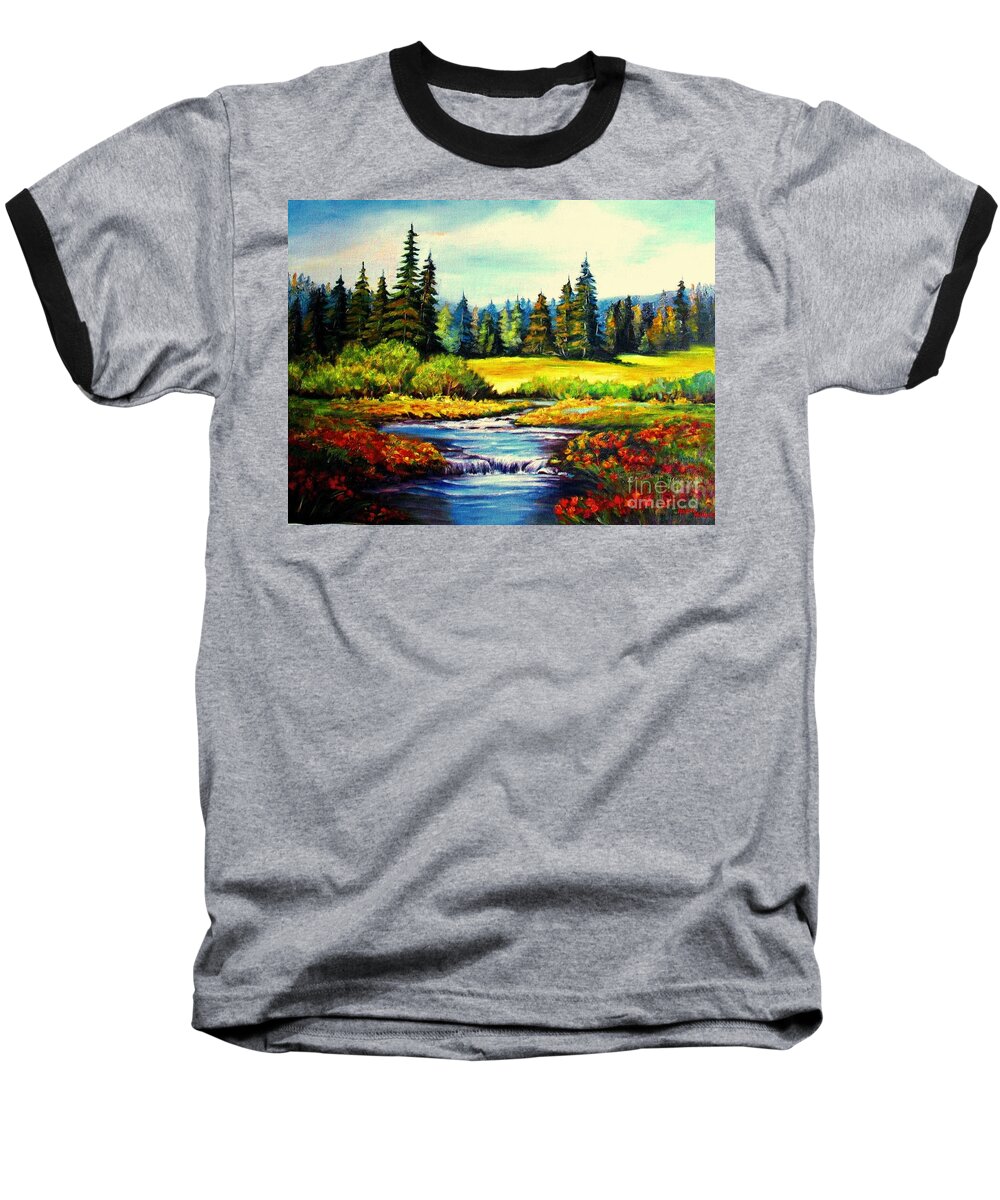 Meadow Baseball T-Shirt featuring the painting Springtime by Hazel Holland