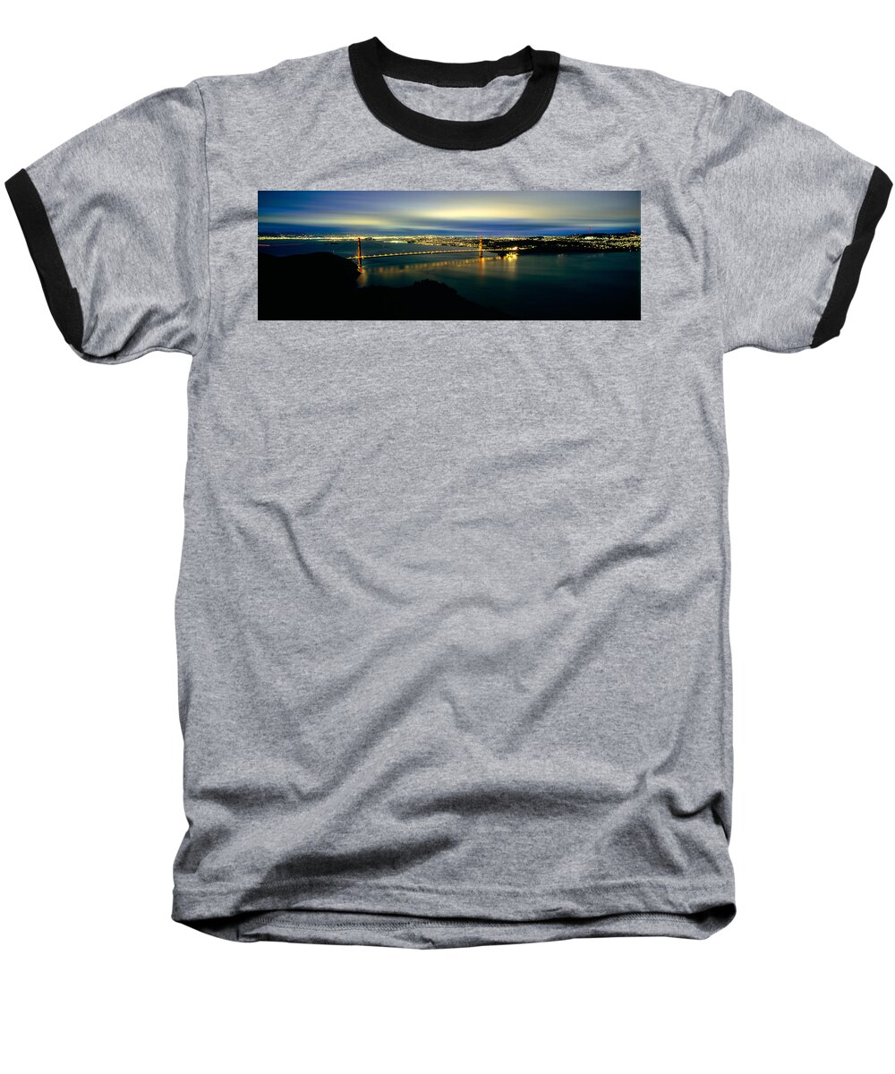 Photography Baseball T-Shirt featuring the photograph Suspension Bridge Lit Up At Dusk #2 by Panoramic Images