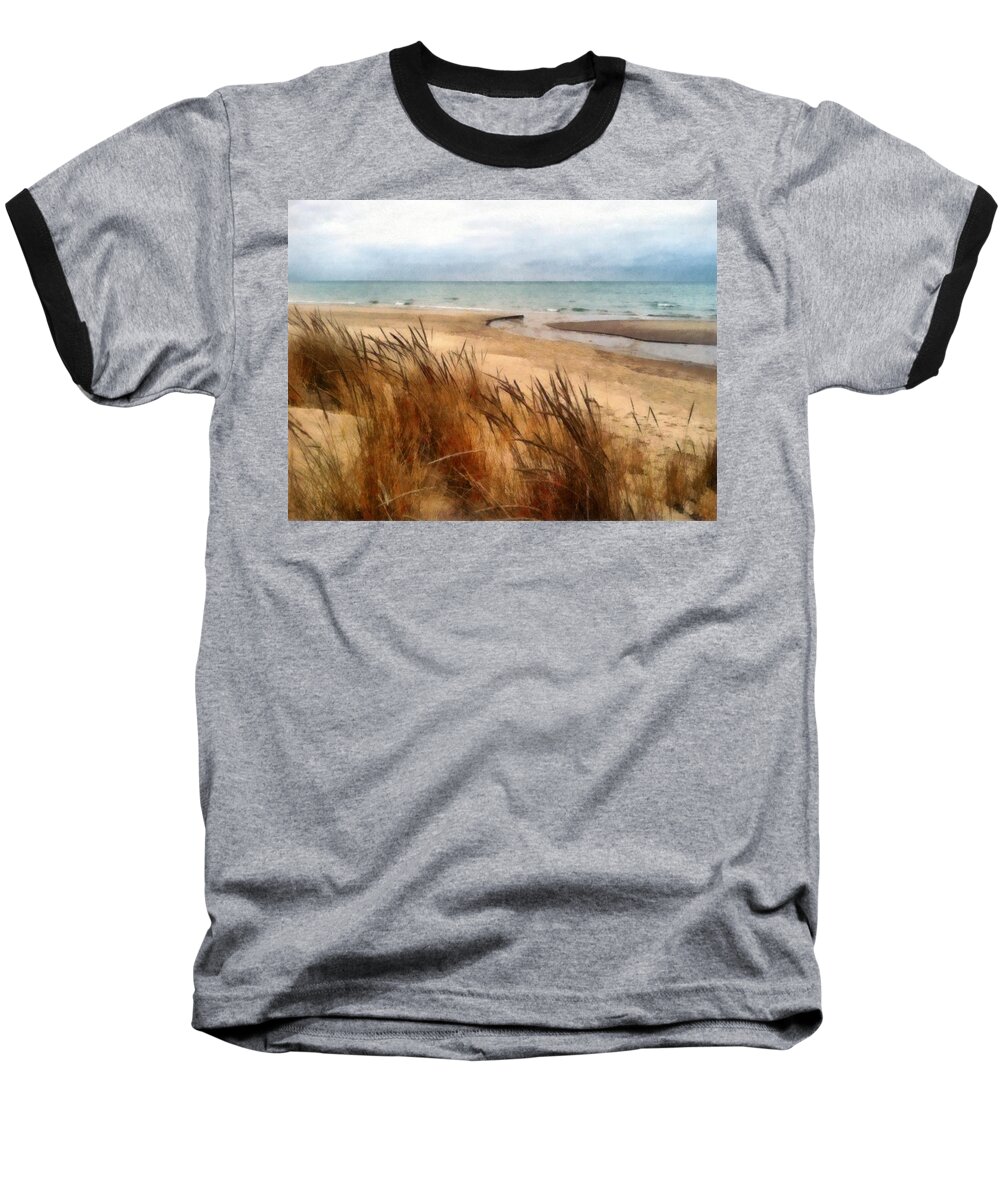 Lake Michigan Baseball T-Shirt featuring the photograph Winter Beach at Pier Cove ll #2 by Michelle Calkins