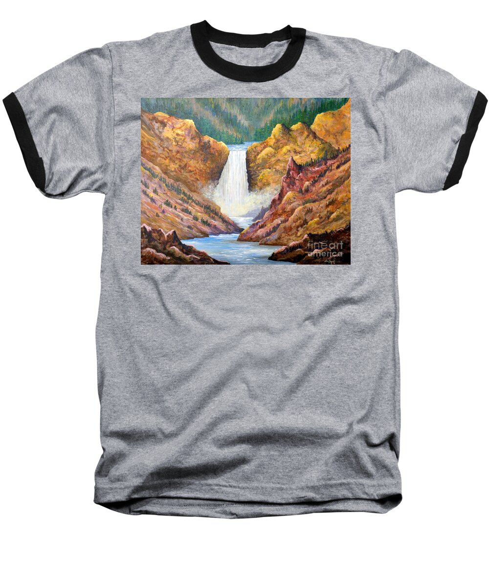 Waterfalls Baseball T-Shirt featuring the painting Yellowstone Falls #1 by Lou Ann Bagnall
