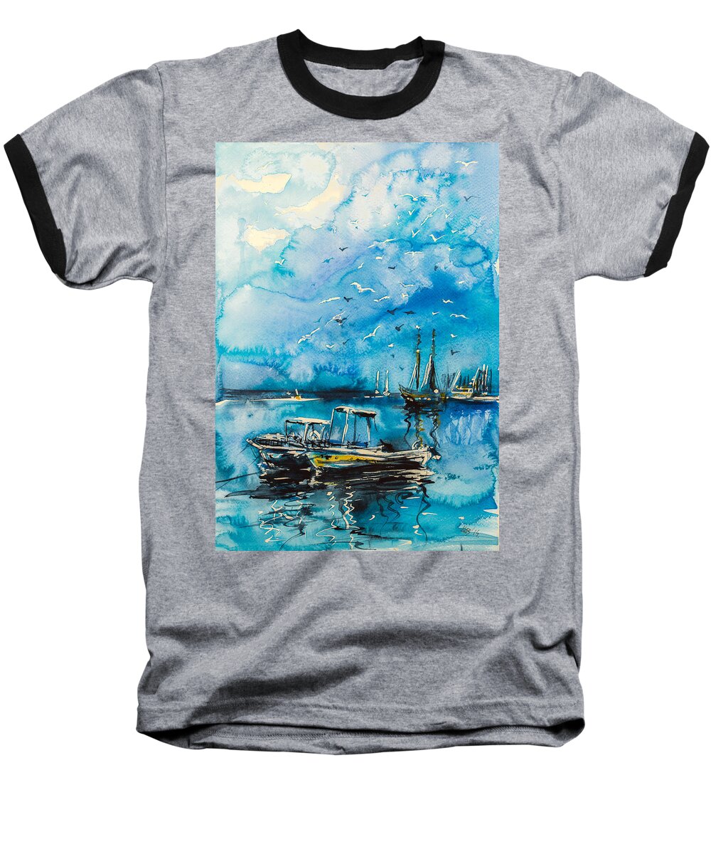 Boats Baseball T-Shirt featuring the painting Boats #3 by Kovacs Anna Brigitta