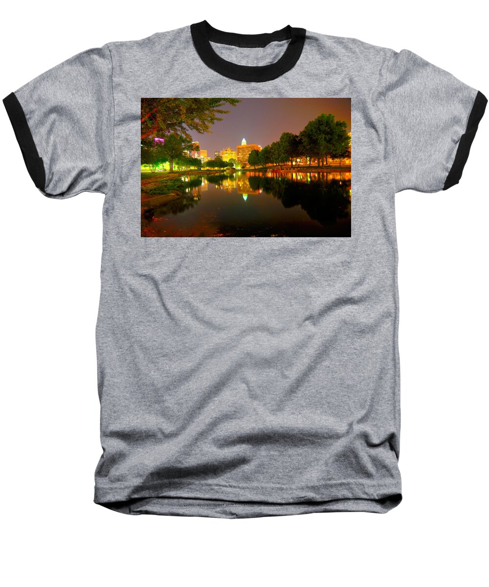 District Baseball T-Shirt featuring the photograph Skyline of uptown Charlotte North Carolina at night #3 by Alex Grichenko