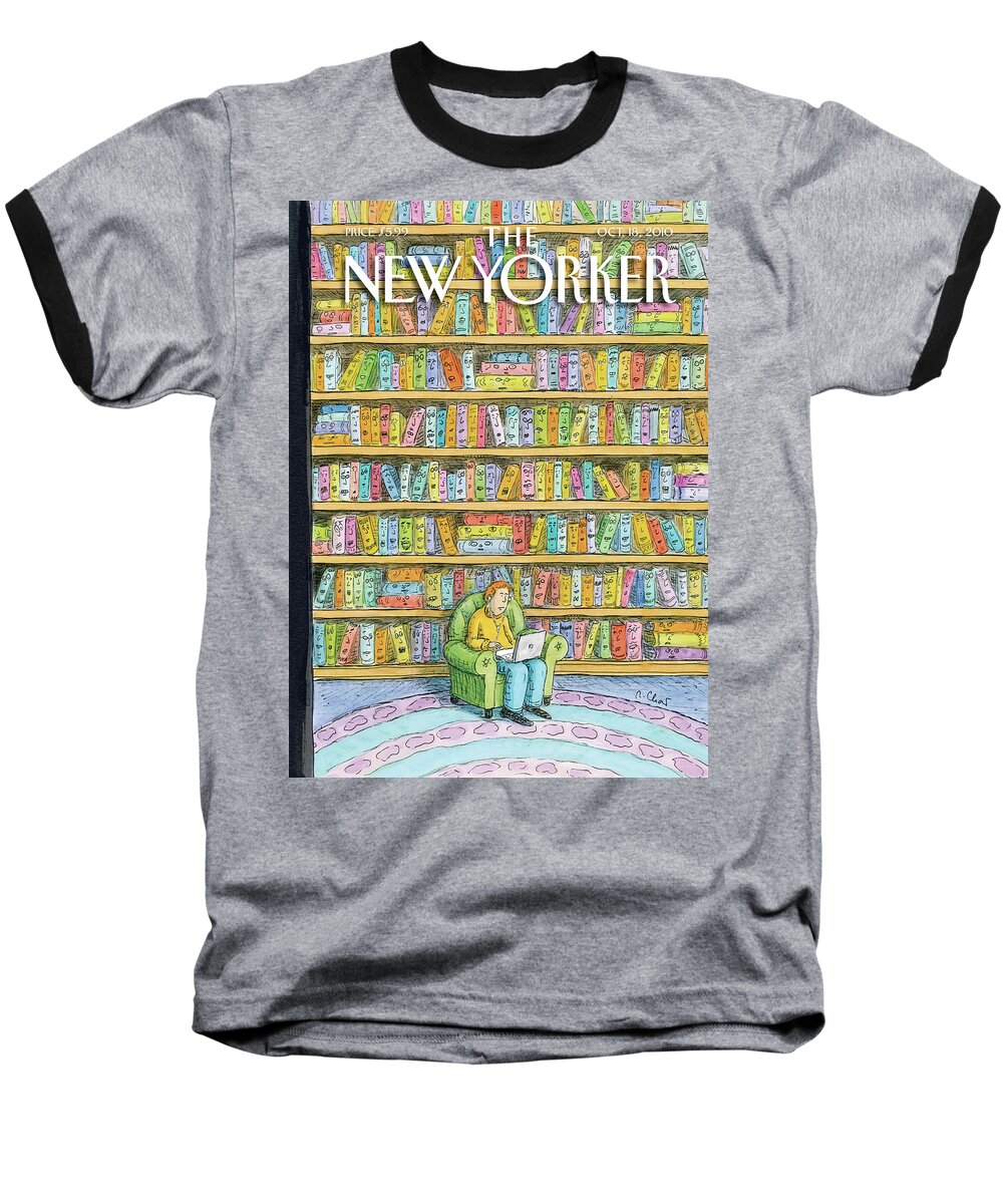 Computer Baseball T-Shirt featuring the painting Shelved by Roz Chast