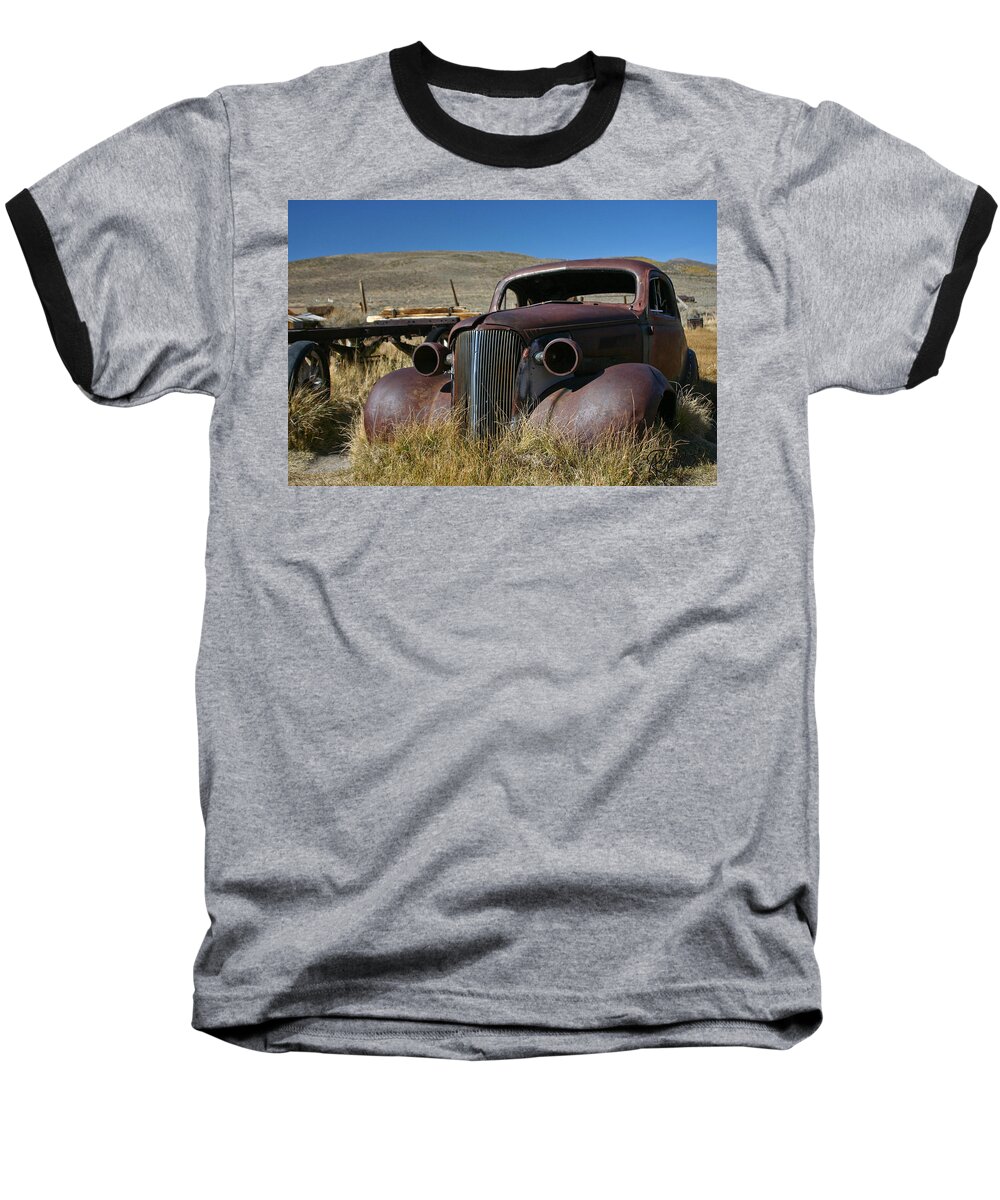 Car Baseball T-Shirt featuring the photograph '37 Chevy in Bodie #37 by Ann Ranlett
