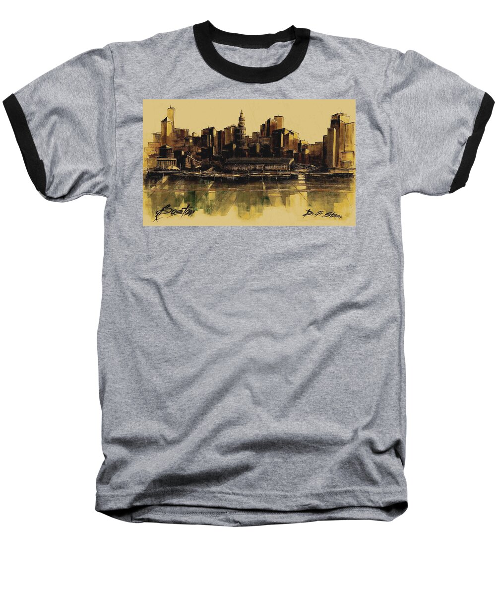  Baseball T-Shirt featuring the painting Boston Skyline #40 by Diane Strain