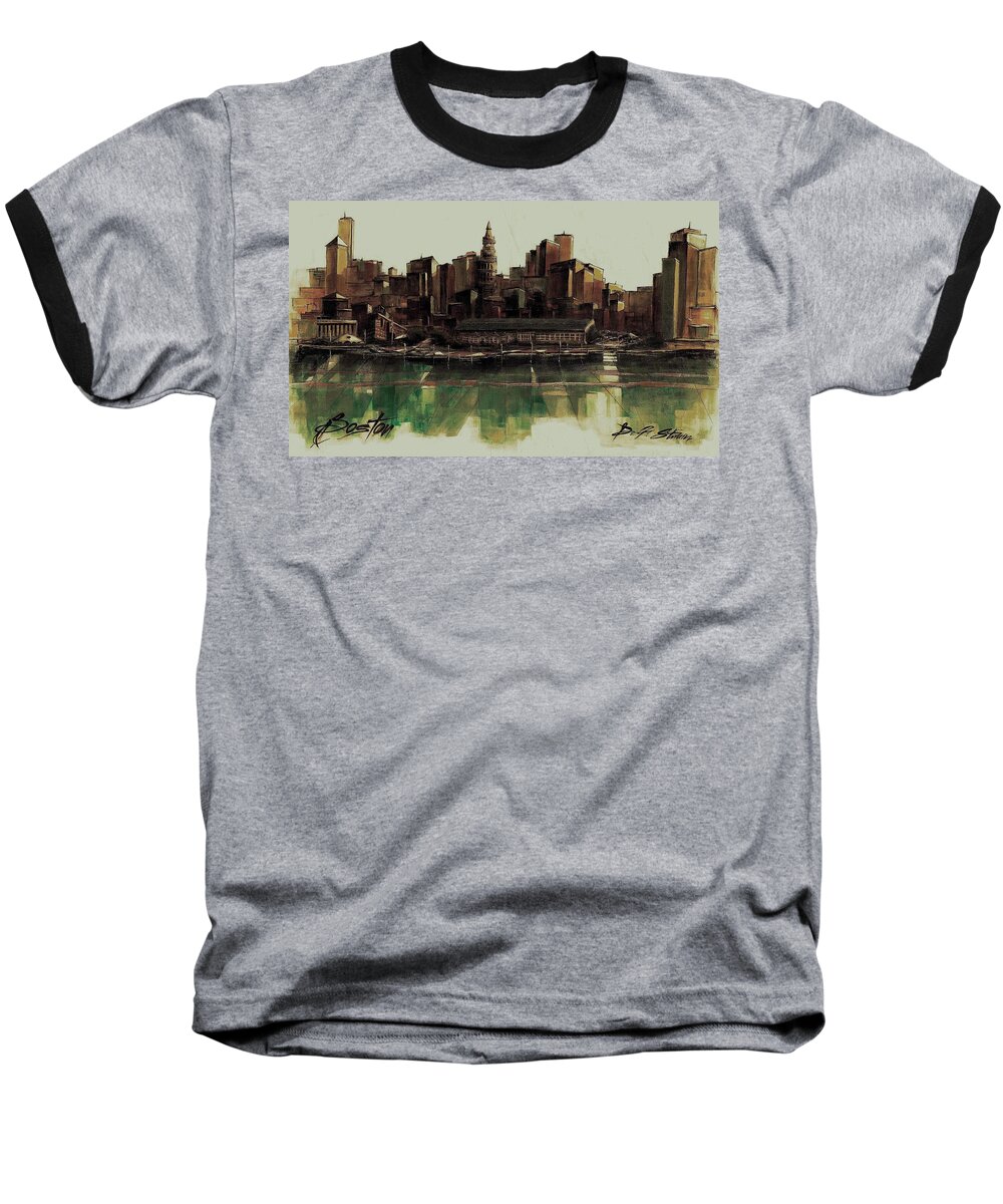  Baseball T-Shirt featuring the painting Boston Skyline #42 by Diane Strain