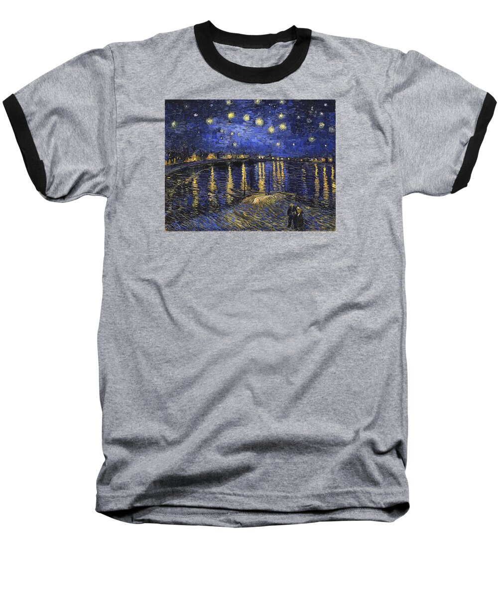 Vincent Van Gogh Baseball T-Shirt featuring the painting Starry Night Over The Rhone #4 by Vincent Van Gogh