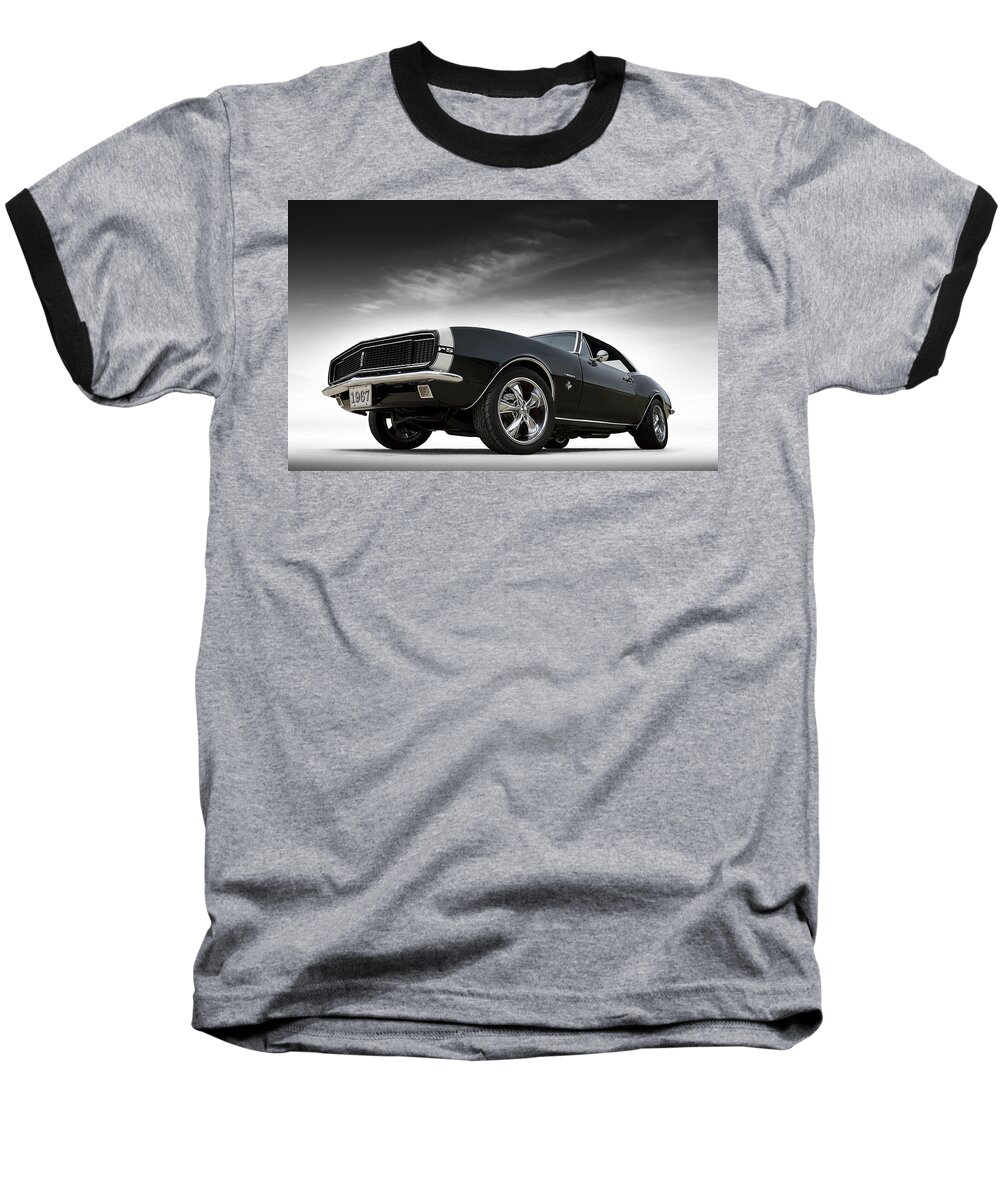 Camaro Baseball T-Shirt featuring the digital art '67 Camaro RS #67 by Douglas Pittman