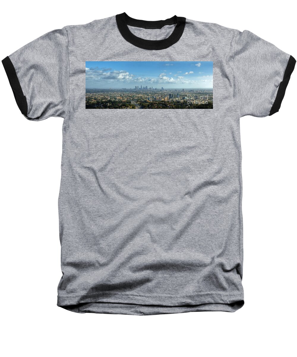 Los Angeles Skyline Panorama Clear Day Nice Clouds Baseball T-Shirt featuring the photograph A 10 day in Los Angeles by David Zanzinger