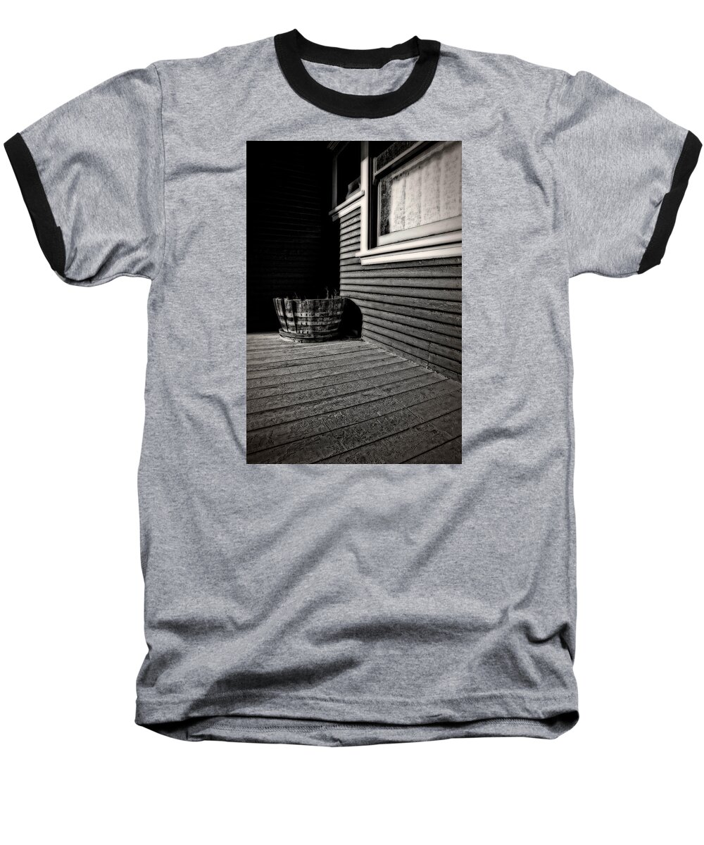 Monochrome Baseball T-Shirt featuring the photograph Over A Barrel by Mark Alder