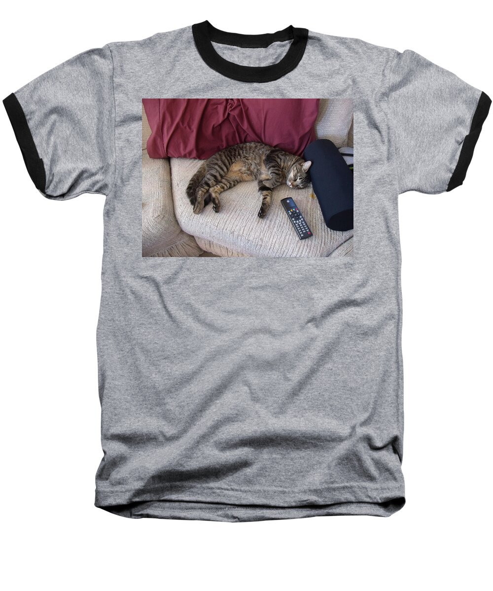 Cat Baseball T-Shirt featuring the photograph A Boy and his Remote by David S Reynolds