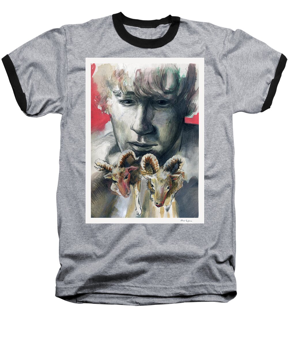 Aries Baseball T-Shirt featuring the painting A Boy Named Stubborn by Rene Capone