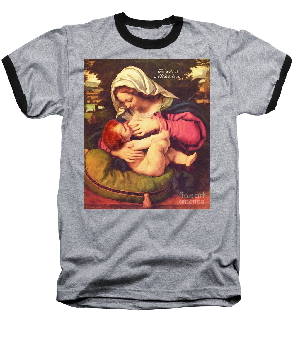 Virgin Baseball T-Shirt featuring the digital art A Child Is Born by Lianne Schneider