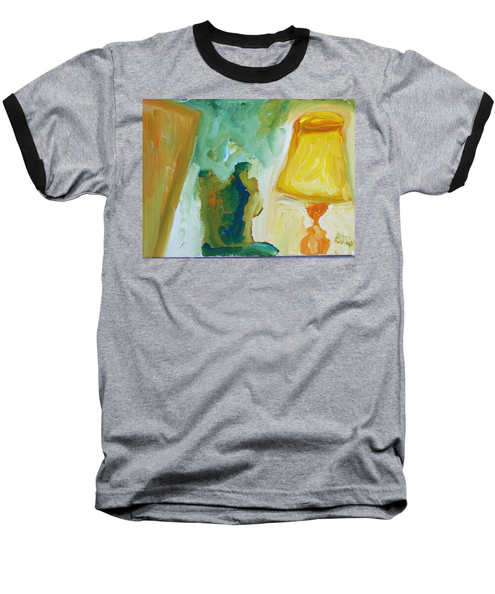 Lamp Baseball T-Shirt featuring the painting A Door A Chair and A Yellow Lamp by Shea Holliman