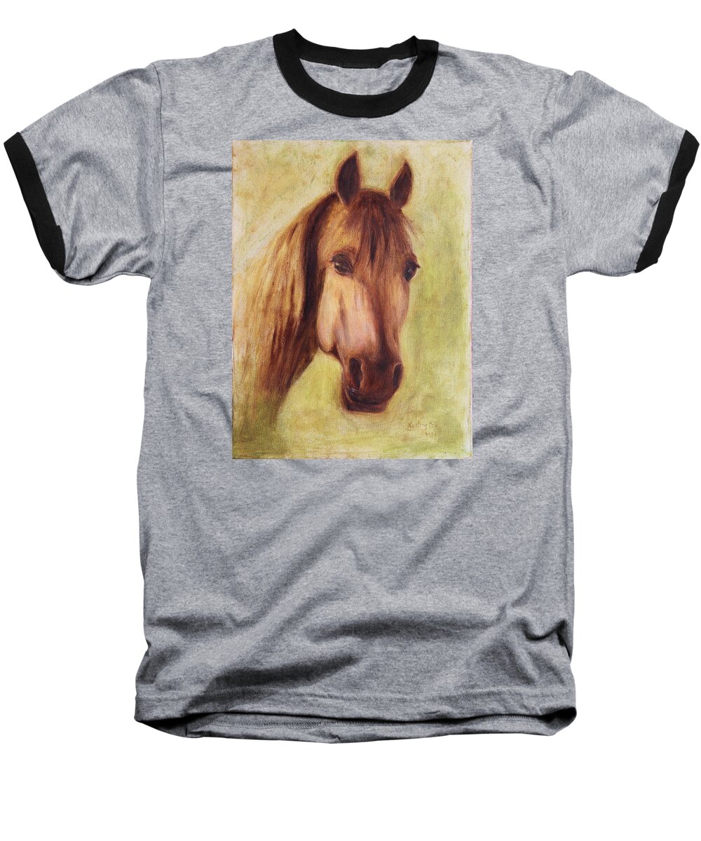 Portrait Baseball T-Shirt featuring the painting A Fine Horse by Xueling Zou