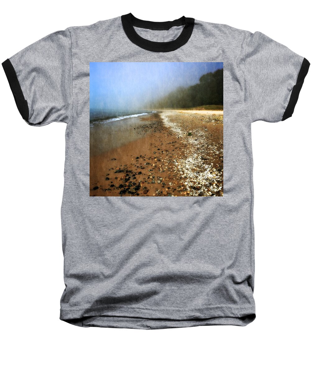Beaches Baseball T-Shirt featuring the photograph A Foggy Day at Pier Cove Beach 2.0 by Michelle Calkins