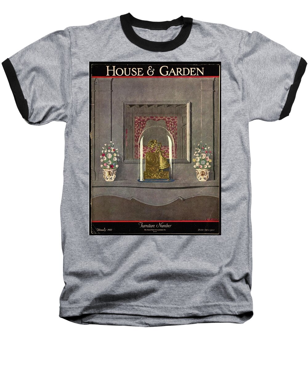 House And Garden Baseball T-Shirt featuring the photograph A Gilded Mantle Clock In A Bell Jar by Andre E. Marty