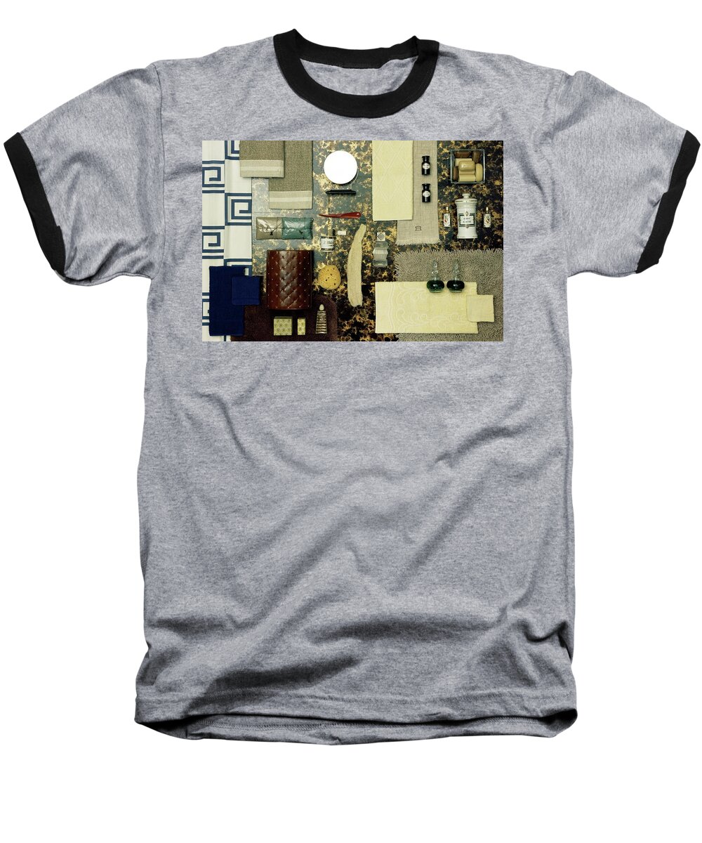 Studio Shot Baseball T-Shirt featuring the photograph A Group Of Household Items by Geoffrey Baker