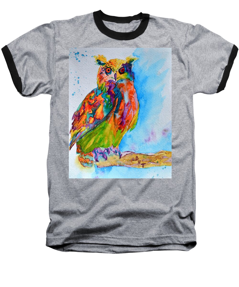 Owl Baseball T-Shirt featuring the painting A Hootiful Moment In Time by Beverley Harper Tinsley