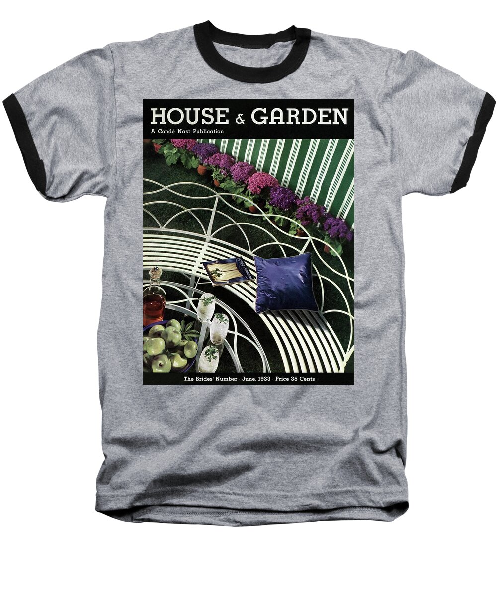 Magazine Baseball T-Shirt featuring the photograph A House And Garden Cover Of A White Bench by Anton Bruehl