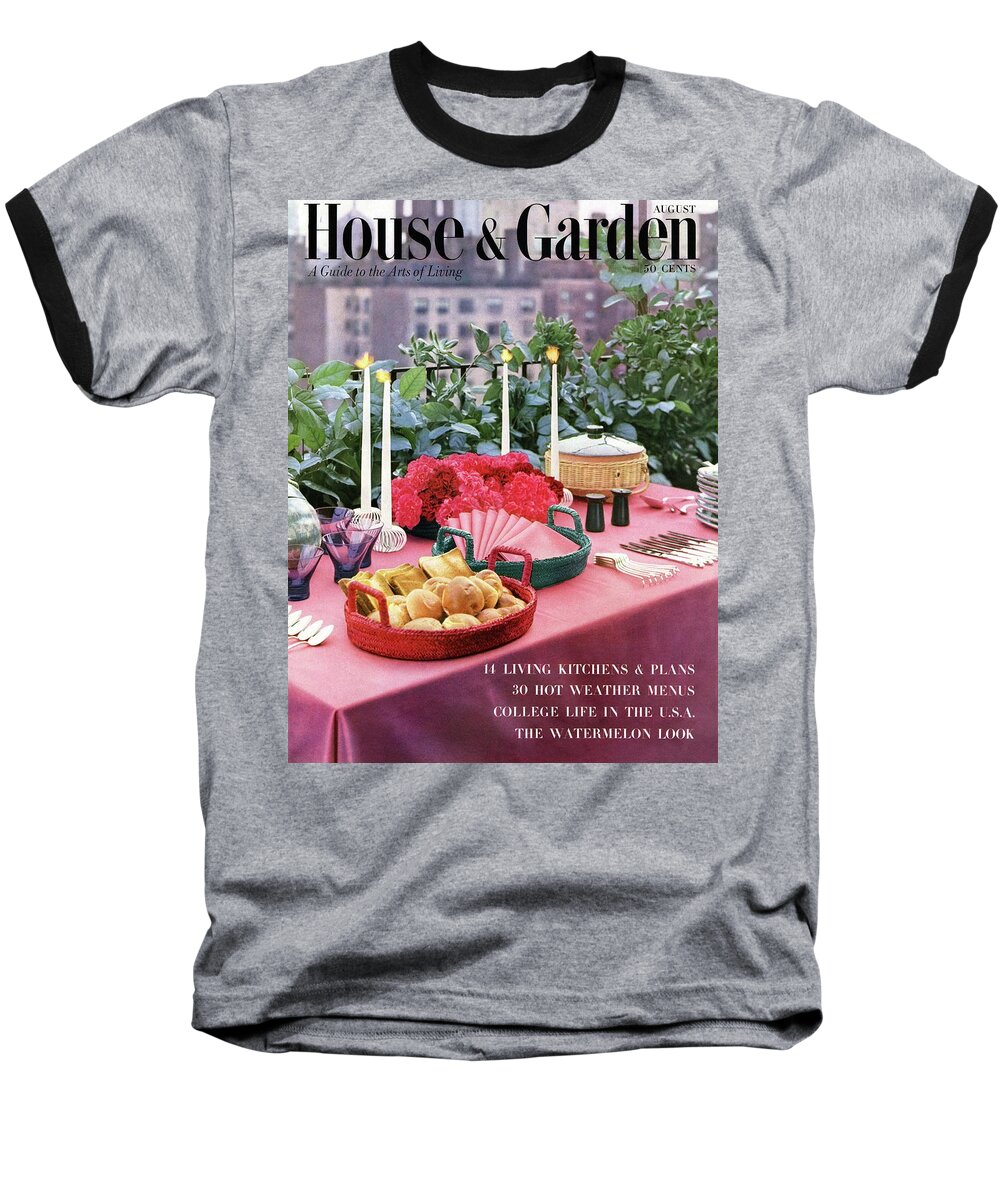 Travel Baseball T-Shirt featuring the photograph A House And Garden Cover Of Al Fresco Dining by Wiliam Grigsby