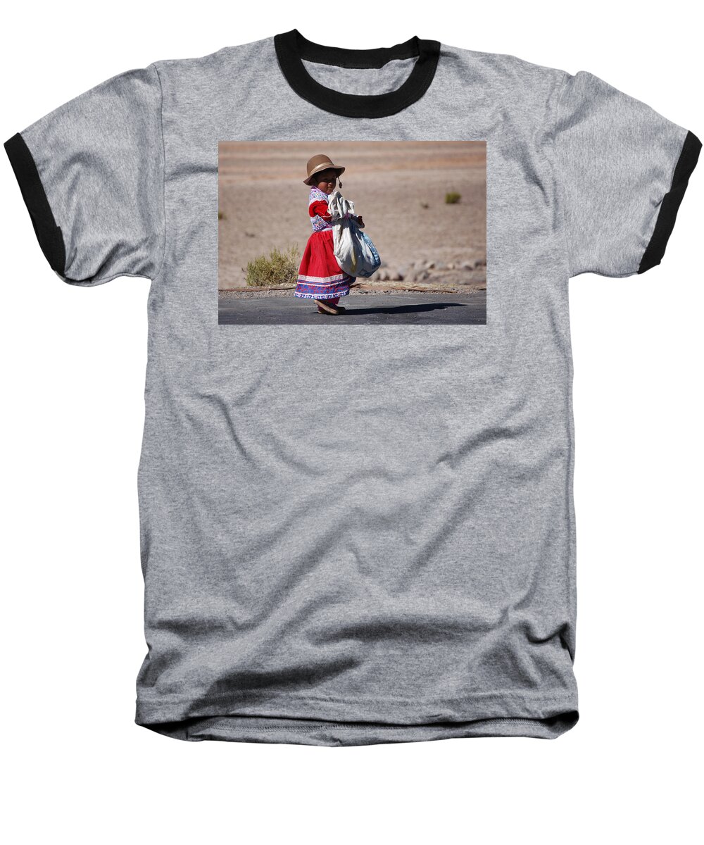 Girl Baseball T-Shirt featuring the photograph A little girl in the high plain by RicardMN Photography