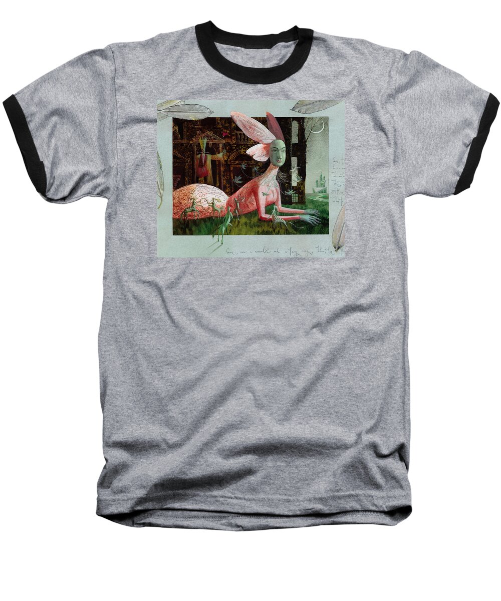 Night Baseball T-Shirt featuring the painting A Midsummer Night's Dream by Victoria Fomina