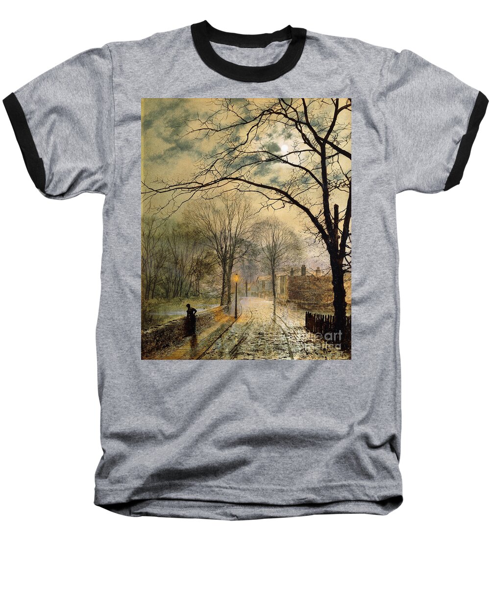 British Baseball T-Shirt featuring the painting A Moonlit Stroll Bonchurch Isle of Wight by John Atkinson Grimshaw