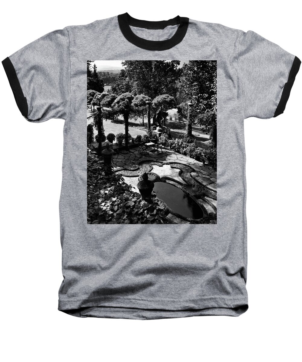 Garden Baseball T-Shirt featuring the photograph A Pond In An Ornamental Garden by Gottscho-Schleisner