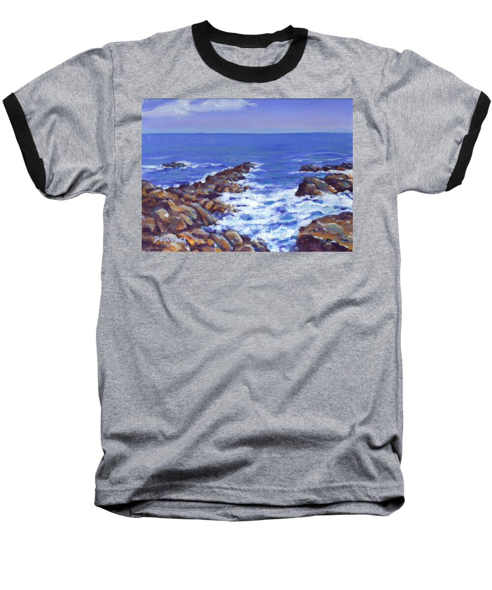 Pacific Baseball T-Shirt featuring the painting A Rocky Coast by Richard De Wolfe