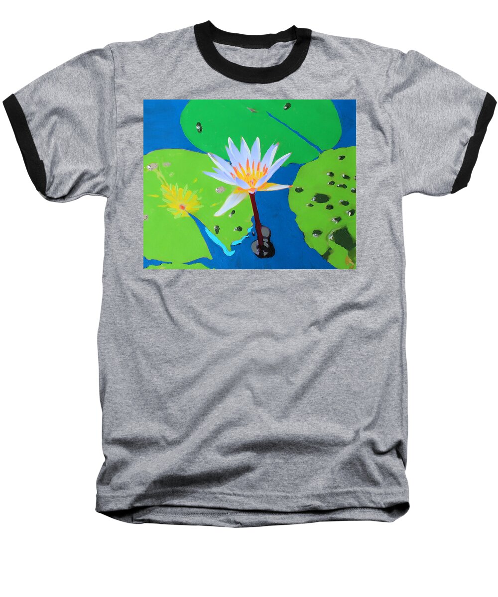 Water Lily Baseball T-Shirt featuring the mixed media A Water Lily In Its Pad by Deborah Boyd