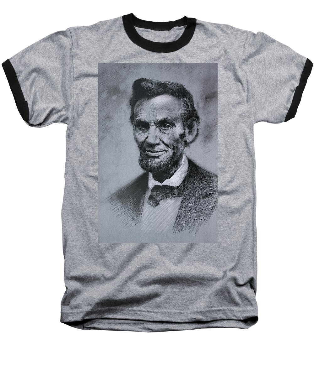 Abraham Lincoln Baseball T-Shirt featuring the drawing Abraham Lincoln by Viola El