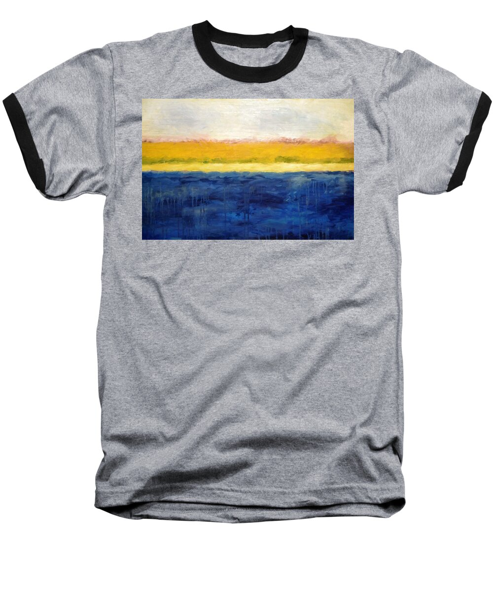 Abstract Landscape Baseball T-Shirt featuring the painting Abstract Dunes with Blue and Gold by Michelle Calkins