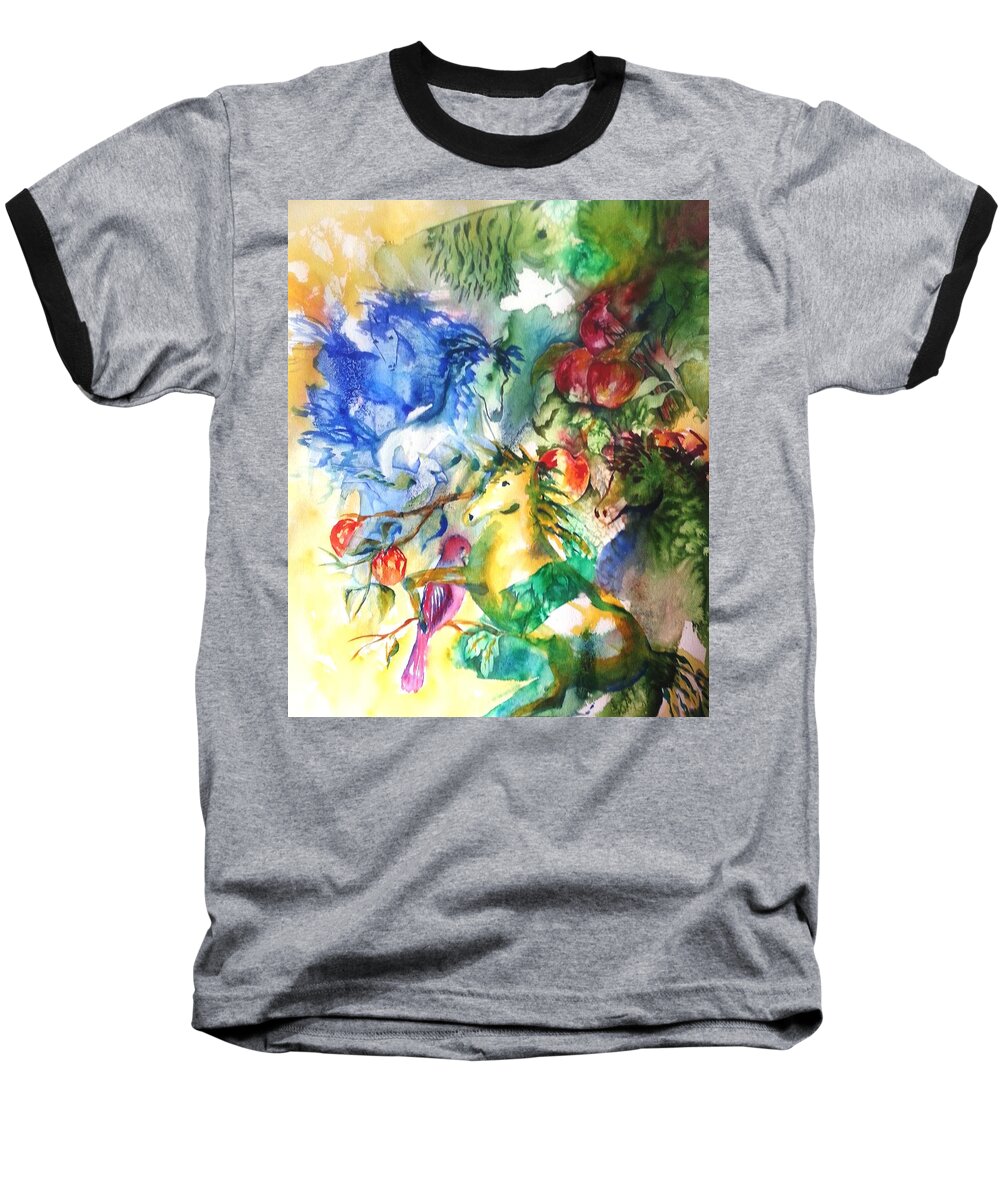 Ksg Baseball T-Shirt featuring the painting Abstract Horses by Kim Shuckhart Gunns