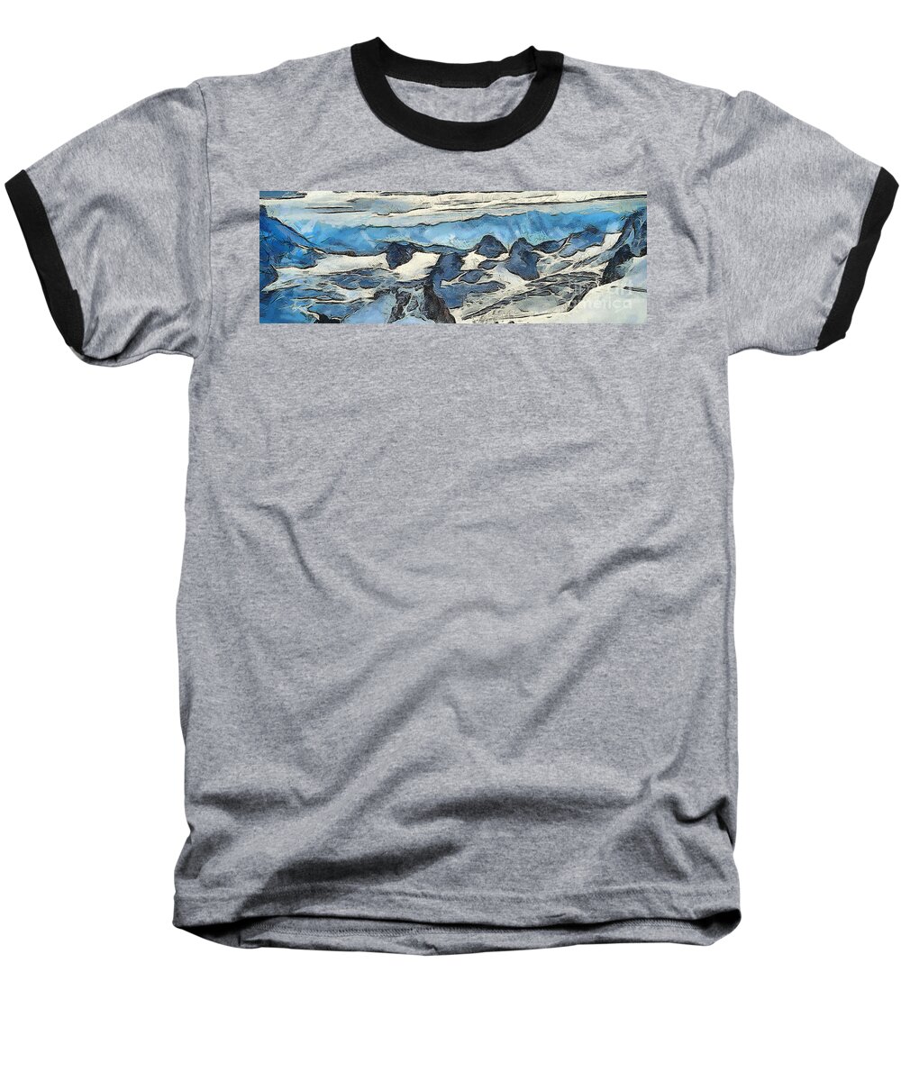 Odon Baseball T-Shirt featuring the painting Abstract in blue by Odon Czintos