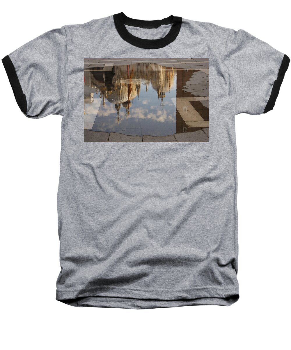 St Marks Cathedral Baseball T-Shirt featuring the photograph Acqua Alta or High Water Reflects St Mark's Cathedral in Venice by Georgia Mizuleva