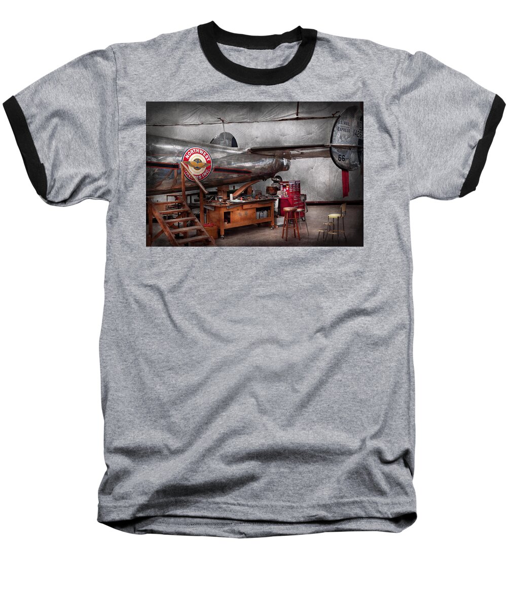 Plane Baseball T-Shirt featuring the photograph Airplane - The repair hanger by Mike Savad