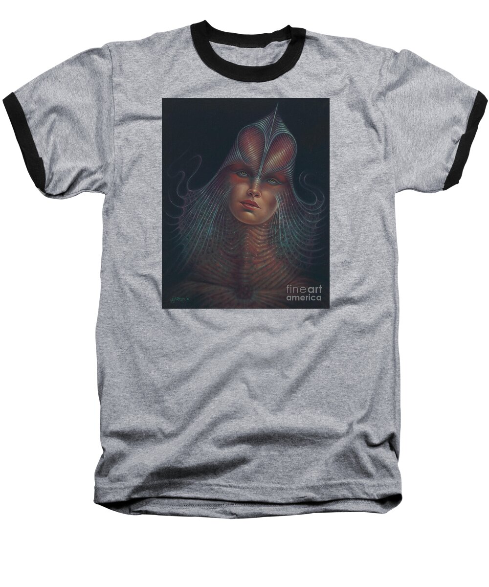 Sci-fi Baseball T-Shirt featuring the painting Alien Portrait Il by Ricardo Chavez-Mendez