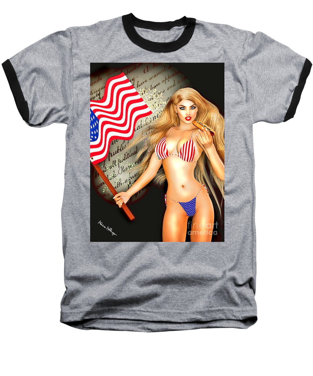 July 4 Baseball T-Shirt featuring the digital art All American Girl - Independence Day by Alicia Hollinger