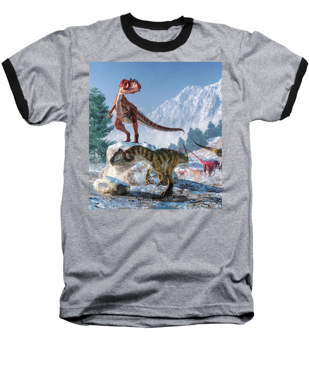 Allosaurus Baseball T-Shirt featuring the digital art Allosaurus Pack by Daniel Eskridge