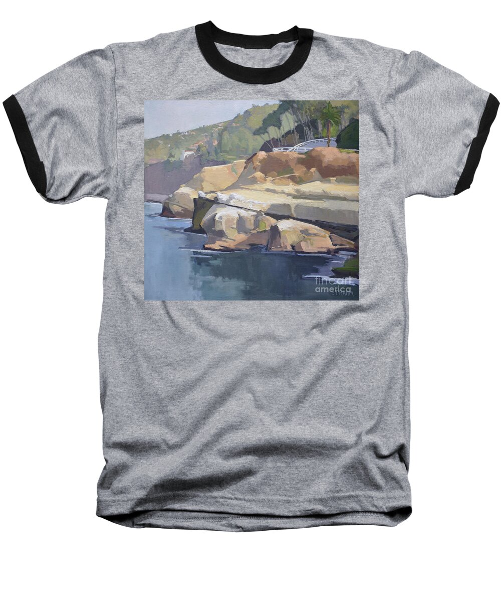 Coast Walk Baseball T-Shirt featuring the painting Coast Walk in La Jolla San Diego California by Paul Strahm