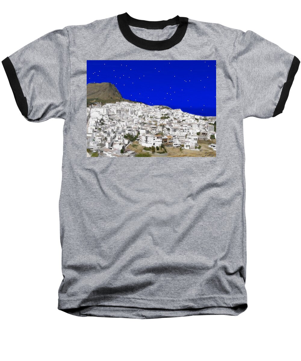 Alora Baseball T-Shirt featuring the painting Alora Malaga Spain at Twilight by Bruce Nutting