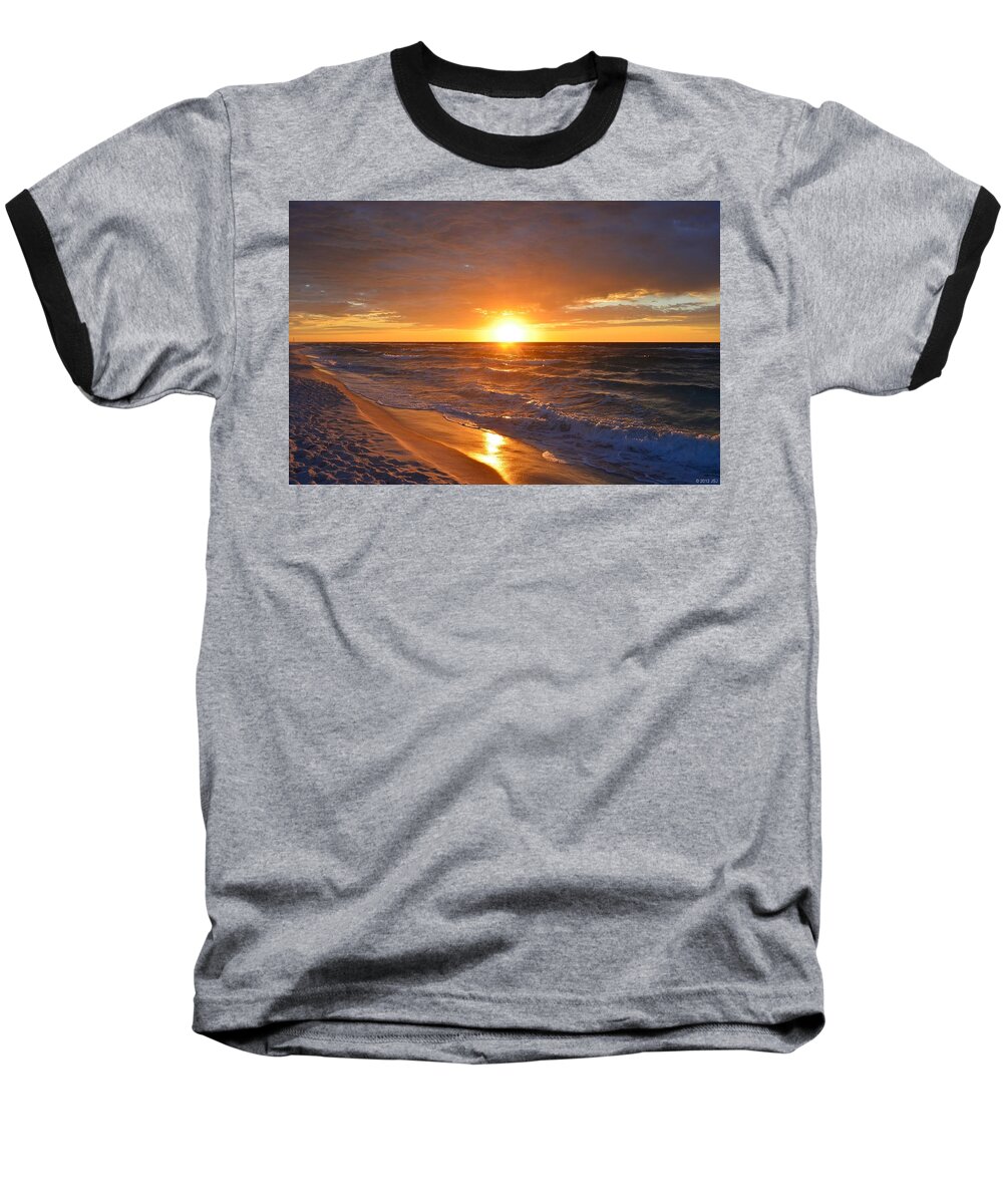 Navarre Baseball T-Shirt featuring the photograph Amazing Sunrise Colors and Waves on Navarre Beach by Jeff at JSJ Photography