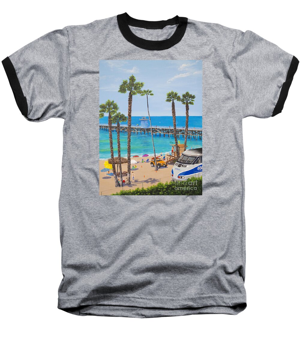 Train Baseball T-Shirt featuring the painting Perfect Beach Day by Mary Scott