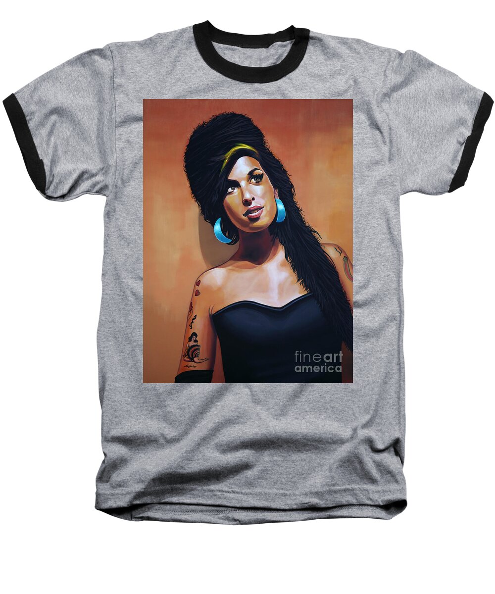 Amy Winehouse Baseball T-Shirt featuring the painting Amy Winehouse by Paul Meijering