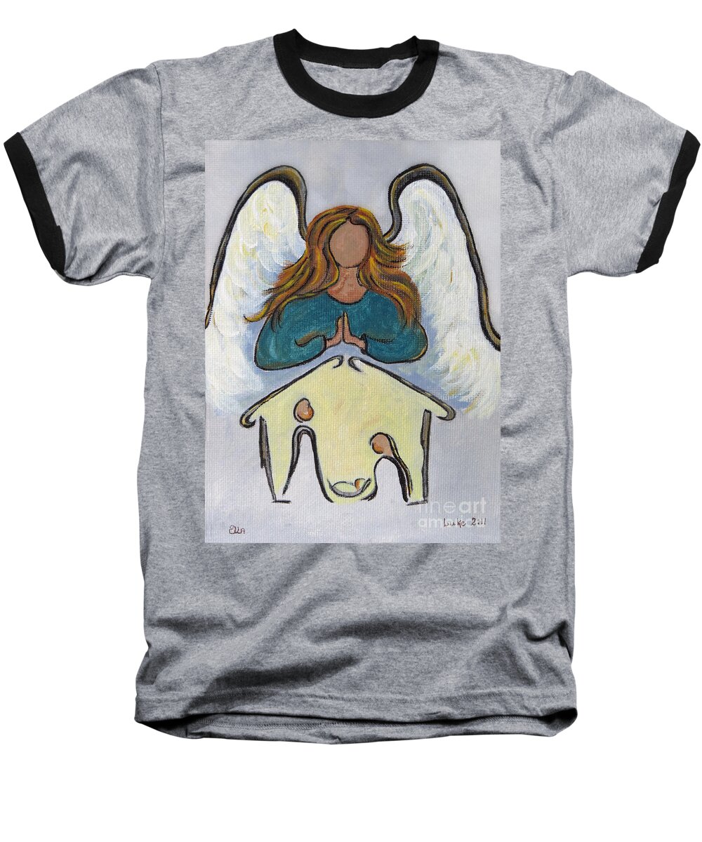 Christmas Baseball T-Shirt featuring the painting Angel - Messenger of Joy by Ella Kaye Dickey