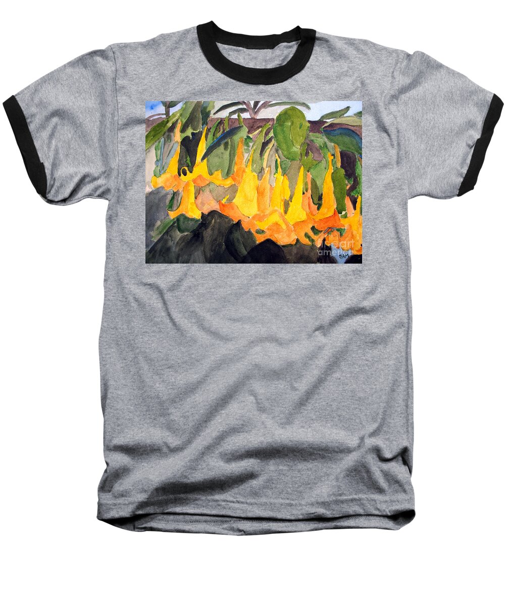 Angel Trumpet Baseball T-Shirt featuring the painting Angel Trumpets by Sandy McIntire