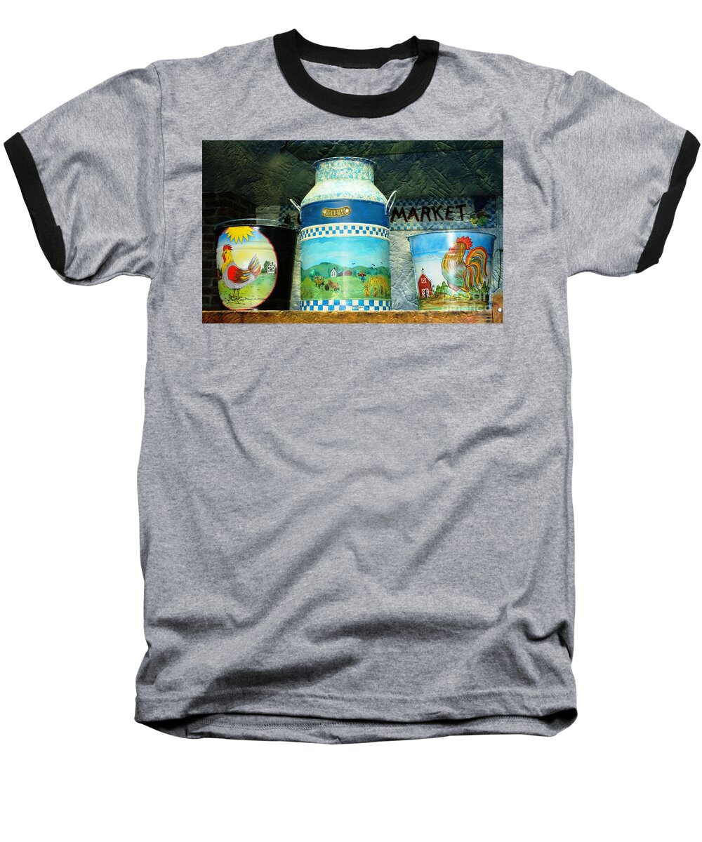 Dairy Milk Can Baseball T-Shirt featuring the photograph Antique Dairy Milk Can And Pails by Judy Palkimas